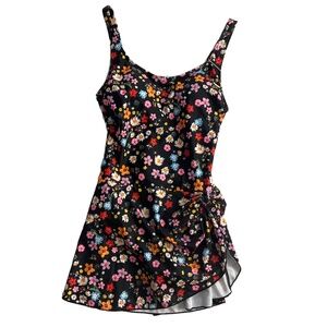 NWT Eomenie Black‎ Floral Print Tie Detail Skirt Bathing Suit Medium